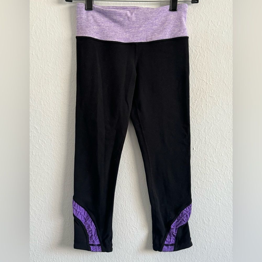 lululemon athletica Black Leggings with Purple Waistband and Cuff Accents